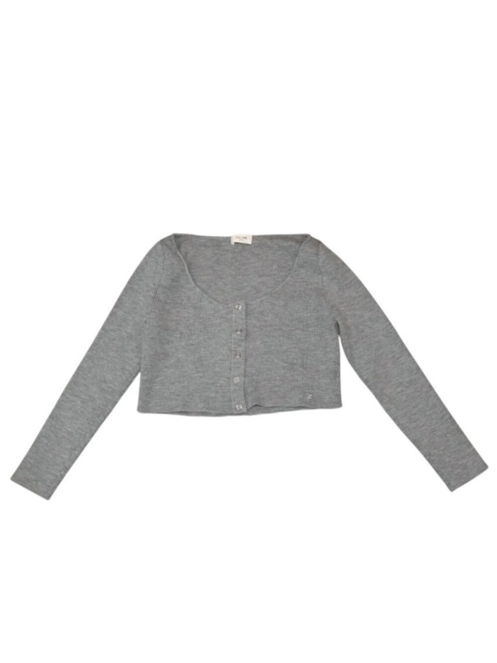 Celine Cropped Knit Cardigan Wool Gray Triomphe Embroidery M
